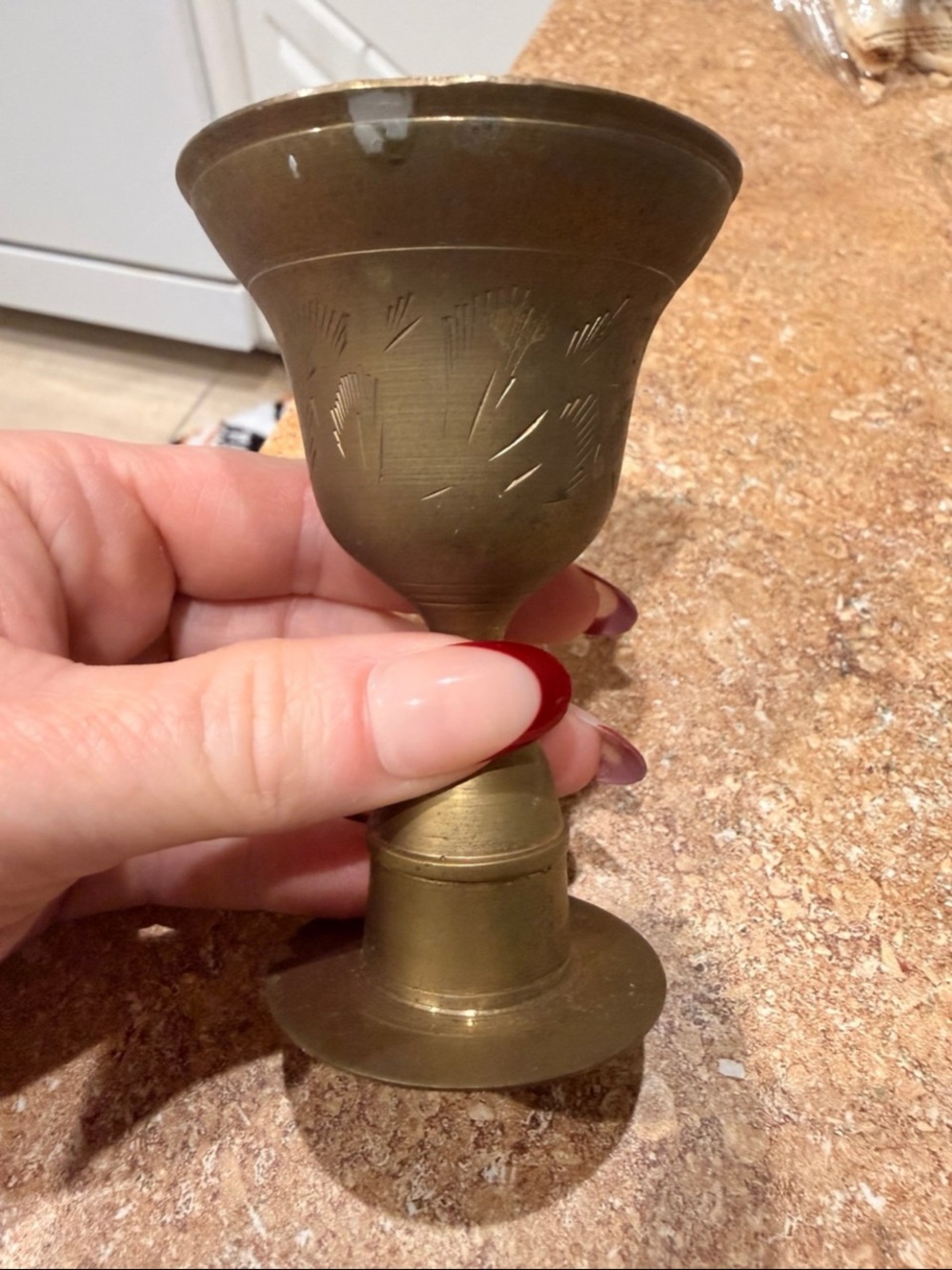 Imported Vintage Hand-Engraved Brass Candlestick Holder – 9.5” Tall - Picture 3 of 11